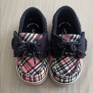 Sperry Kids Plaid Moccasins with Navy Trim